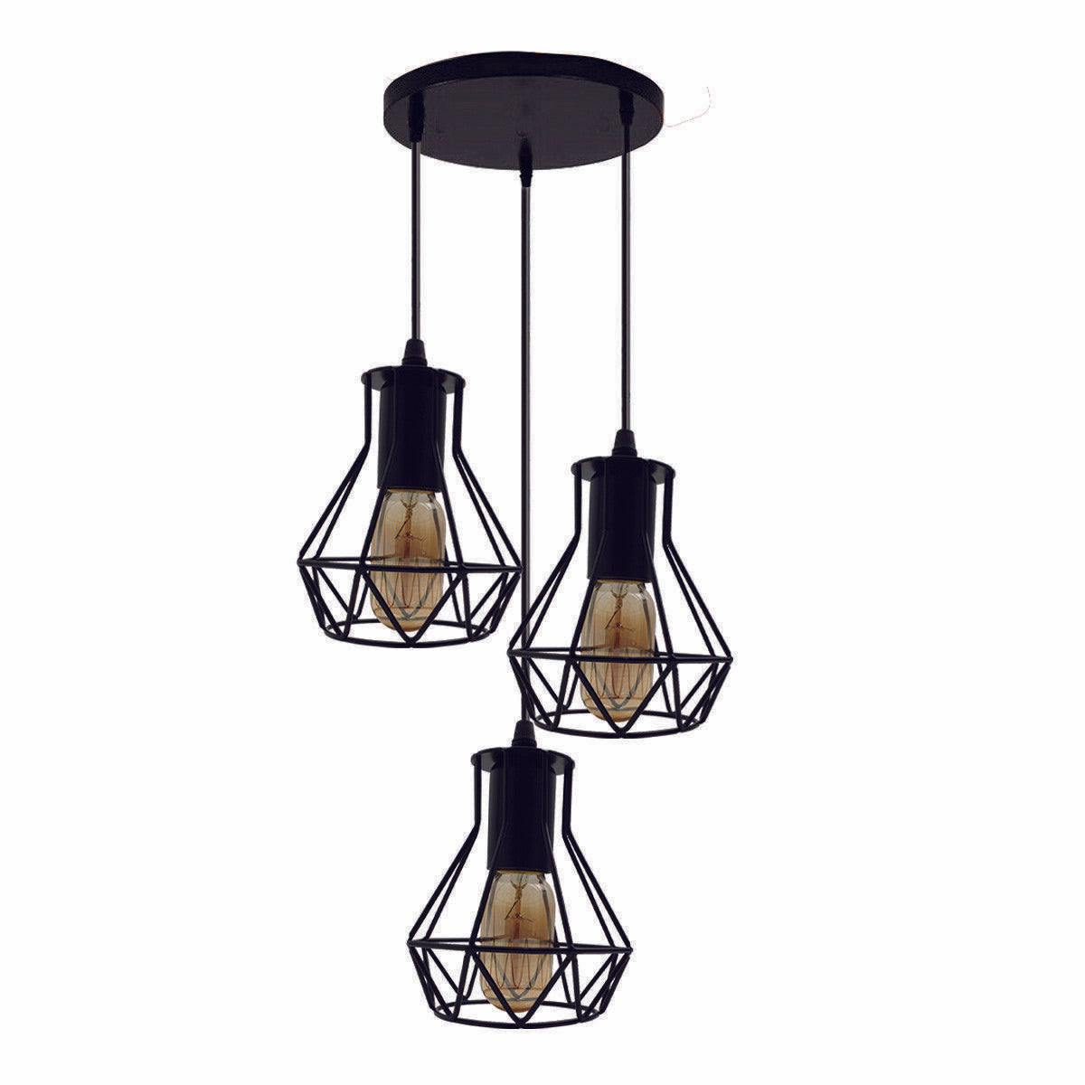 Modern Ceiling 3 Head Pendant Light Fitting Metal Black Cage~2471-1
