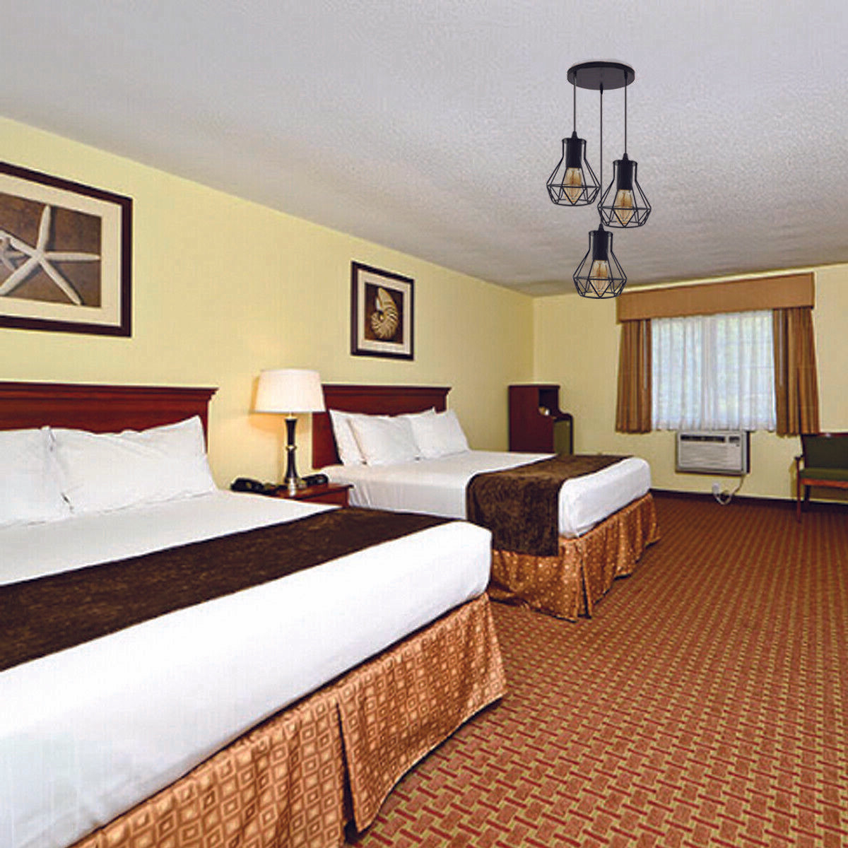 Modern Ceiling 3 Head Pendant Light Fitting Metal Black Cage~2471-0