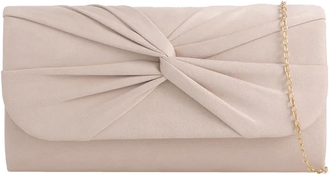 Nude Suede Clutch Bag with Knot Detail