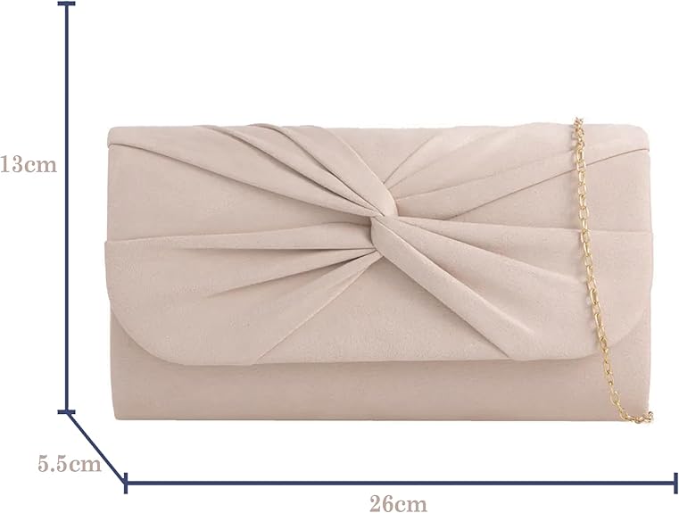 Nude Suede Clutch Bag with Knot Detail