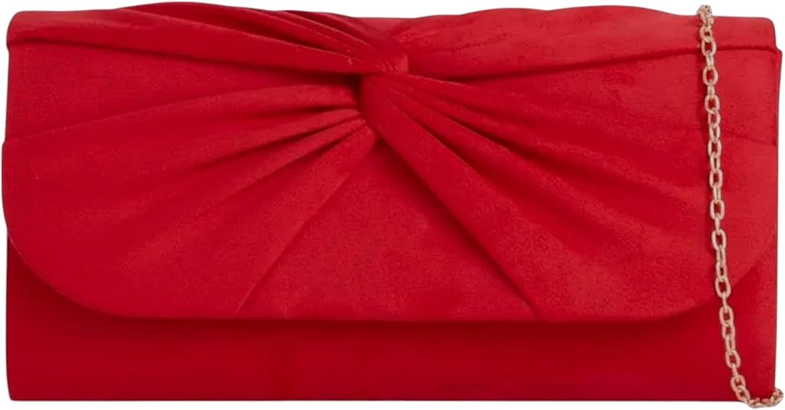 Red Suede Clutch Bag with Knot Detail