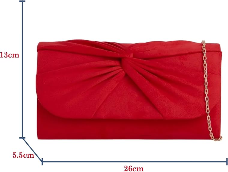 Red Suede Clutch Bag with Knot Detail